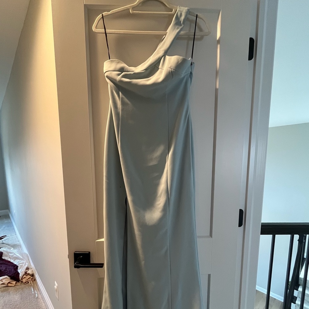 One-Shoulder Light Sage Green Formal Gown